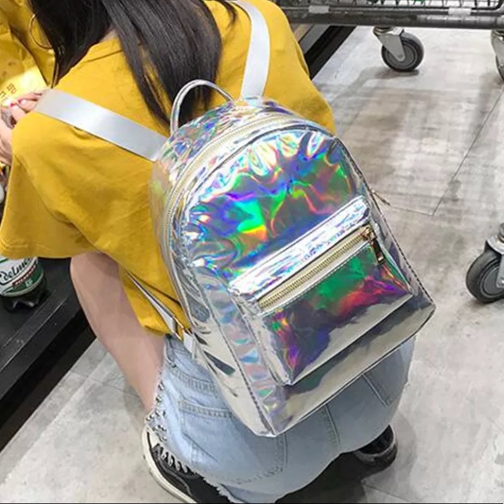 Silver rave holographic backpack